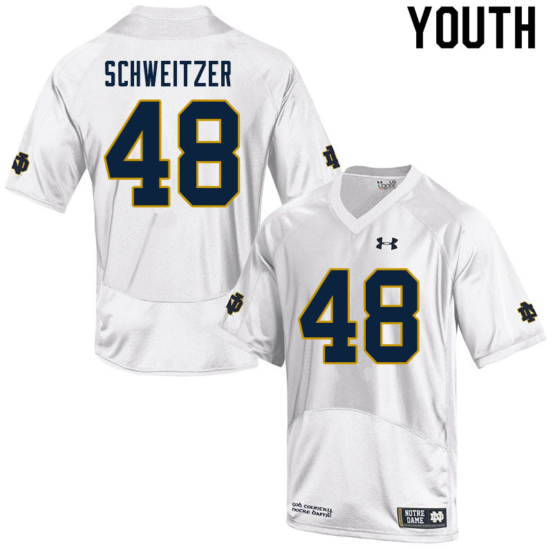 Youth NCAA Notre Dame Fighting Irish #48 Will Schweitzer Stitched College Under Armour Authentic White Football Jersey IB10M30AV